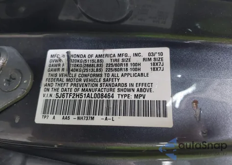 2010 Honda Accord Crosstour Ex-L from USA, damaged, VIN 5J6TF2H51AL008464